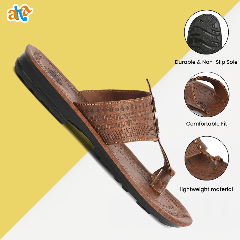 A-HA Tan Casual Flat Sandal For Men MPU-62 By Liberty - Image 4