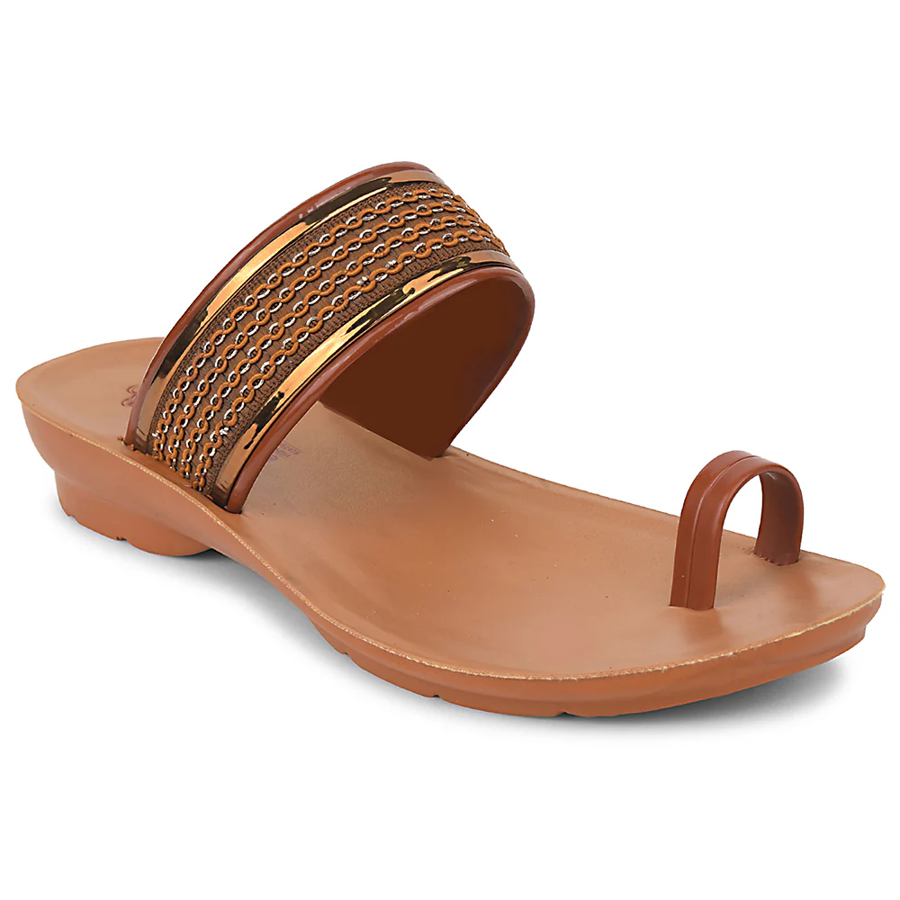 A-HA Tan Casual Toe Ring Slipper For Women LPU-14 By Liberty