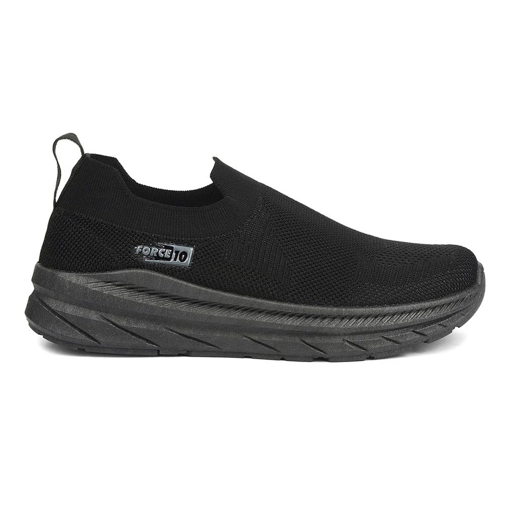 Force 10 Black Sports Non Lacing Walking Shoes For Men MATCHER-7E By Liberty - Image 2