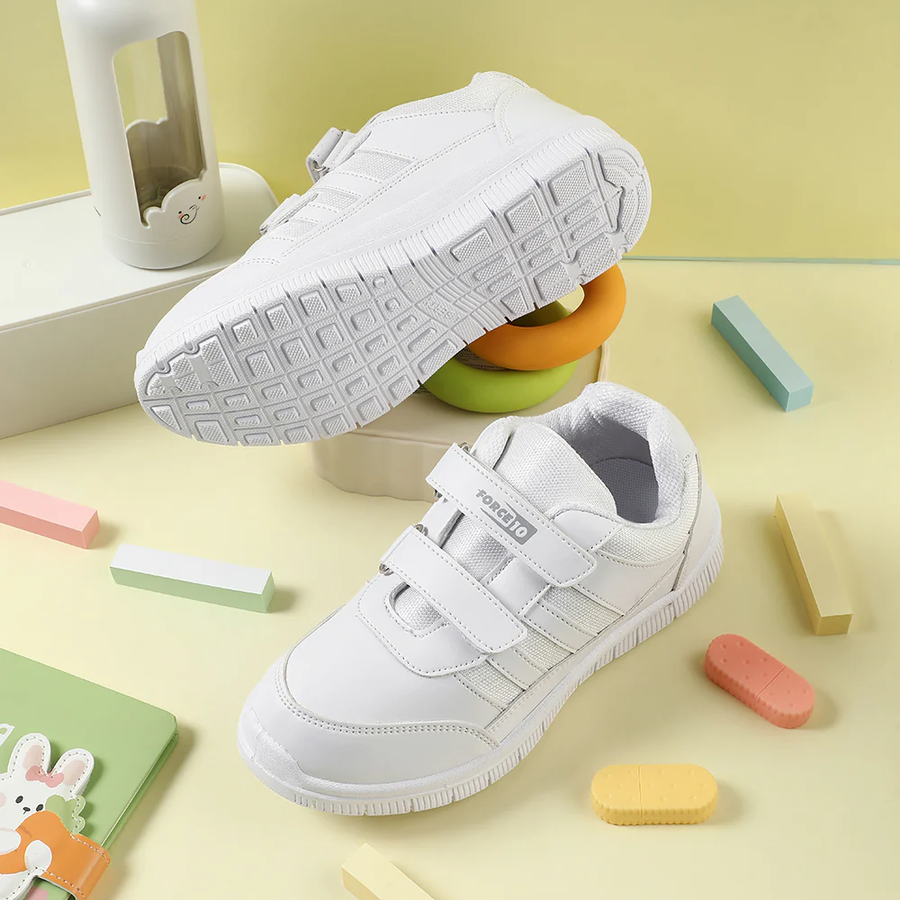 Force 10 White Uniform Velcro School Shoe For Kids GOLA-03 By Liberty - Image 4