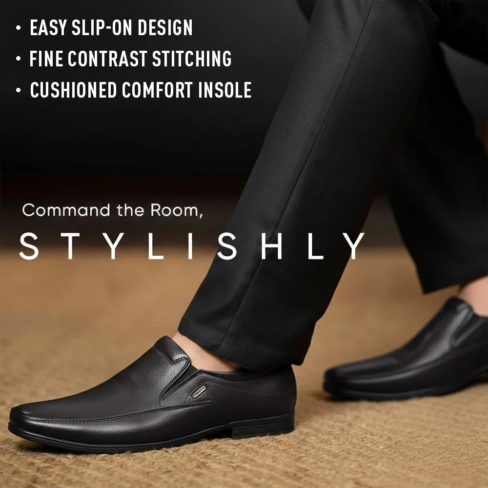 Fortune Black Formal Non Lacing Moccasins For Men HML-89E By Liberty - Image 3