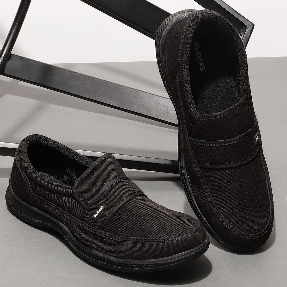 Gliders Black Non Lacing Casual Shoes For Men 3070-27NEW By Liberty - Image 3