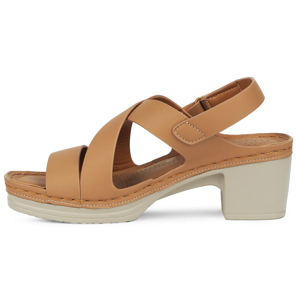Healers Beige Block Heel Sandal For Women ZQ-FD-52 By Liberty - Image 3