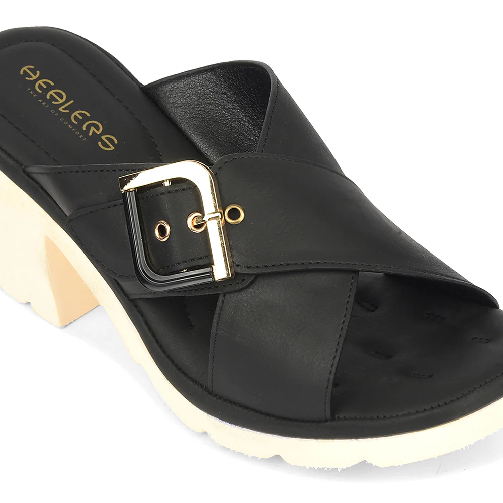 Healers Black Casual Block Heel Sandal For Women ZQ-DM-15 By Liberty - Image 4