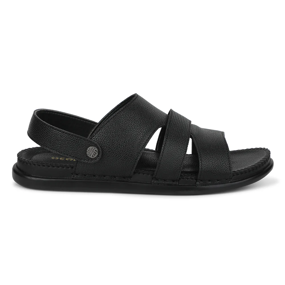 Healers Black Casual Flat Sandal For Men AOL-7 By Liberty - Image 2
