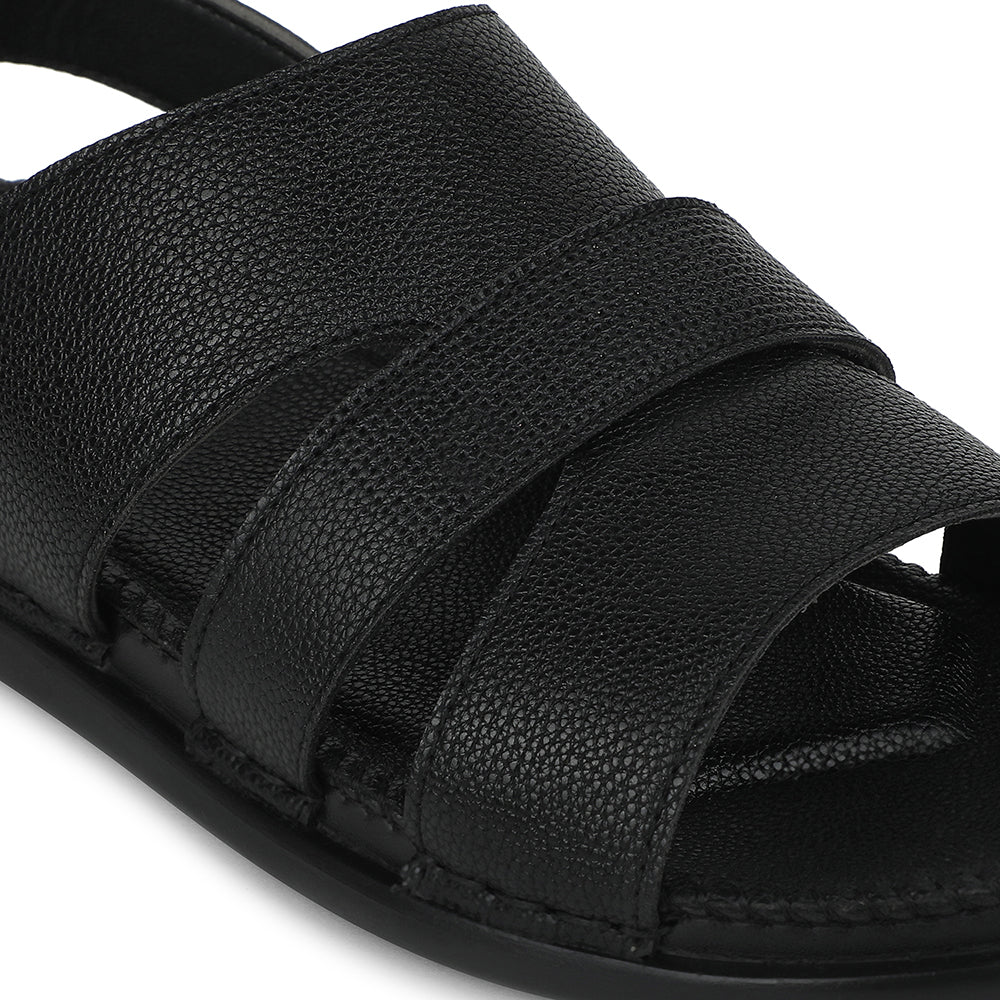 Healers Black Casual Flat Sandal For Men AOL-7 By Liberty - Image 4