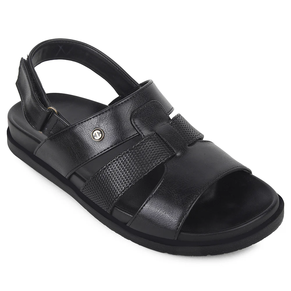 Healers Black Casual Flat Sandal for Men LEEKSER-1E by Liberty