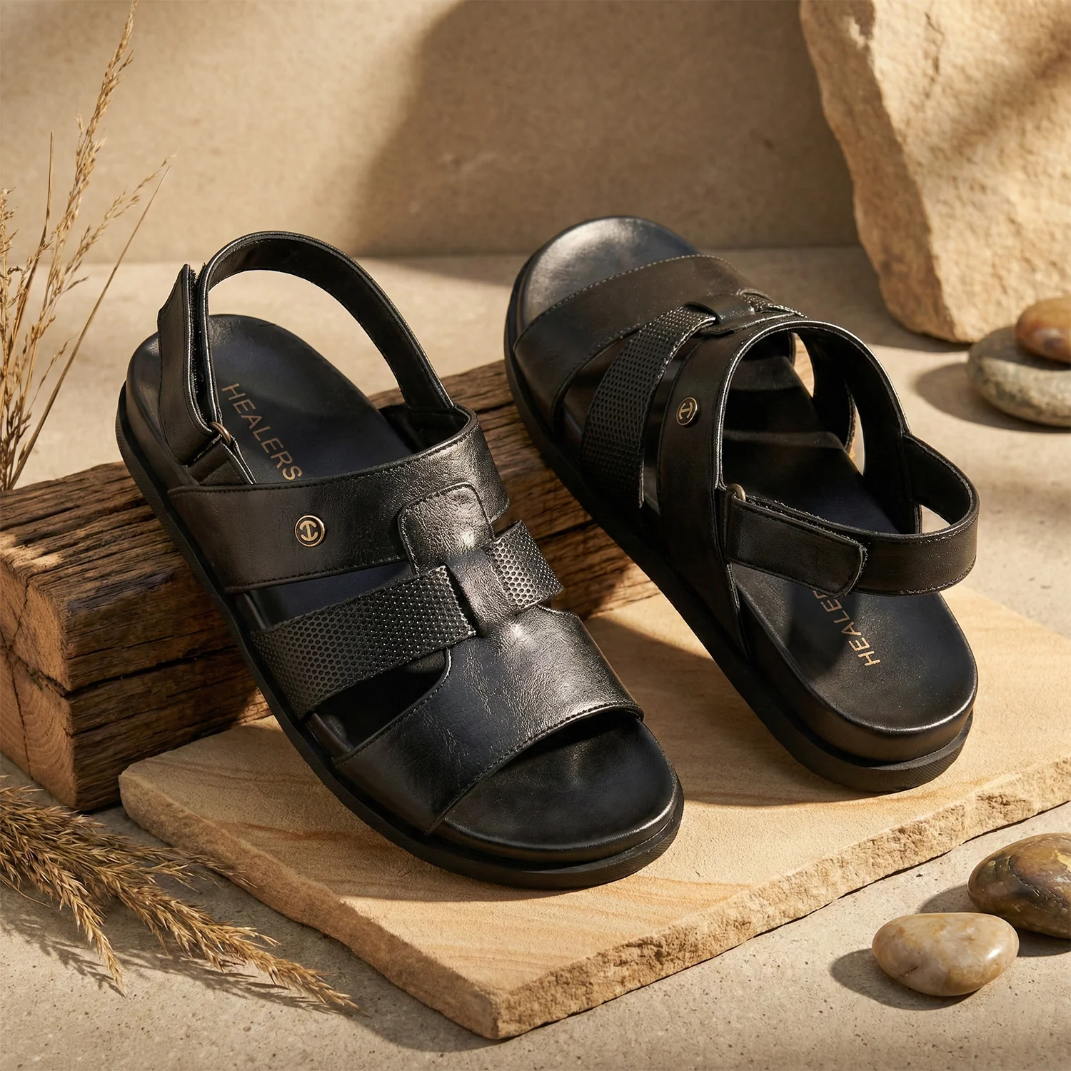 Healers Black Casual Flat Sandal for Men LEEKSER-1E by Liberty - Image 2