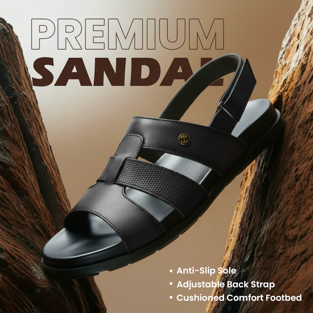 Healers Black Casual Flat Sandal for Men LEEKSER-1E by Liberty - Image 3