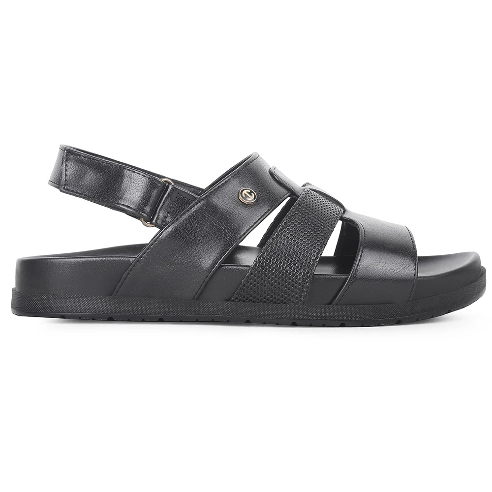 Healers Black Casual Flat Sandal for Men LEEKSER-1E by Liberty - Image 4