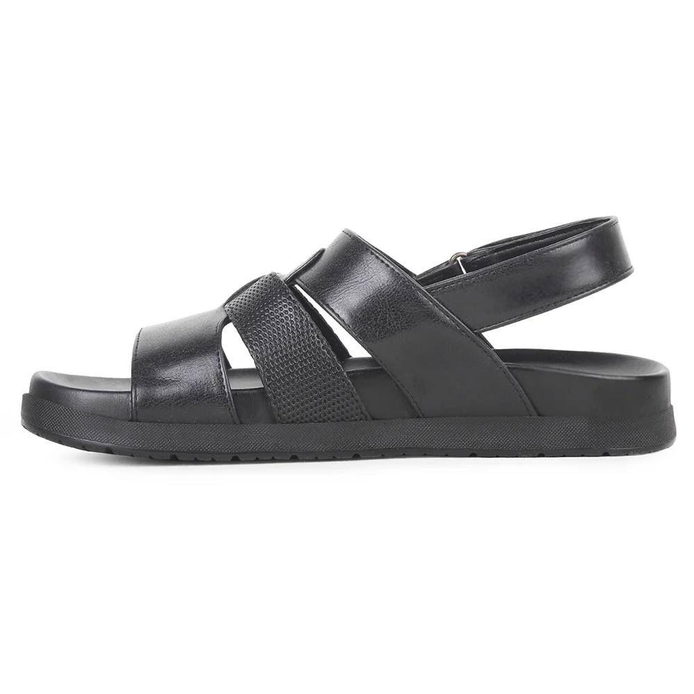 Healers Black Casual Flat Sandal for Men LEEKSER-1E by Liberty - Image 5