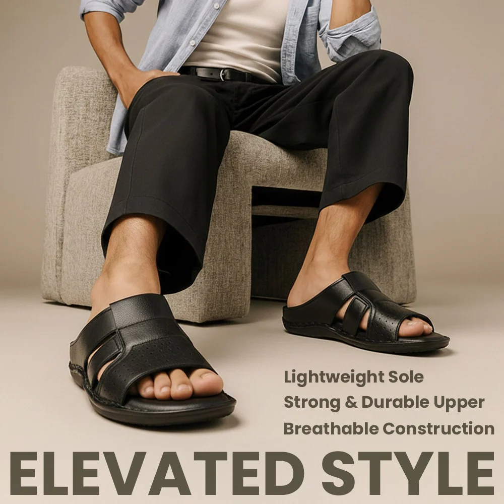 Healers Black Casual Flat Sandal For Men VAL-31E By Liberty - Image 2