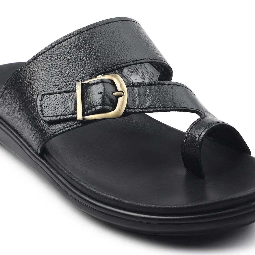 Healers Black Casual Toe Ring Slipper For Men MDL-10E By Liberty - Image 5