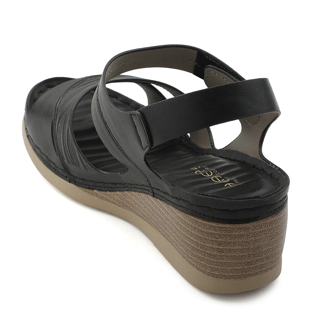 Healers Black Wedge Heel Sandal For Women ZQ-FD-42 By Liberty - Image 4