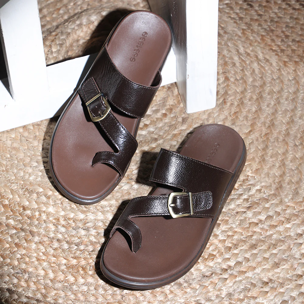 Healers Brown Casual Toe Ring Slipper For Men MDL-10E By Liberty - Image 4