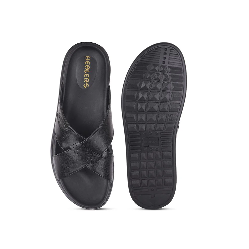 Healers Casual Black Slippers For Men LEEKS-2 By Liberty - Image 6