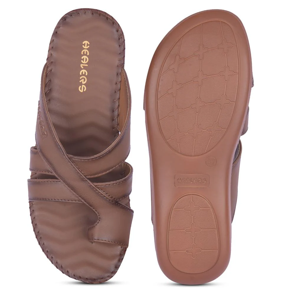 Healers Casual Tan Toe Ring Slippers For Women DELMA-1E By Liberty - Image 6