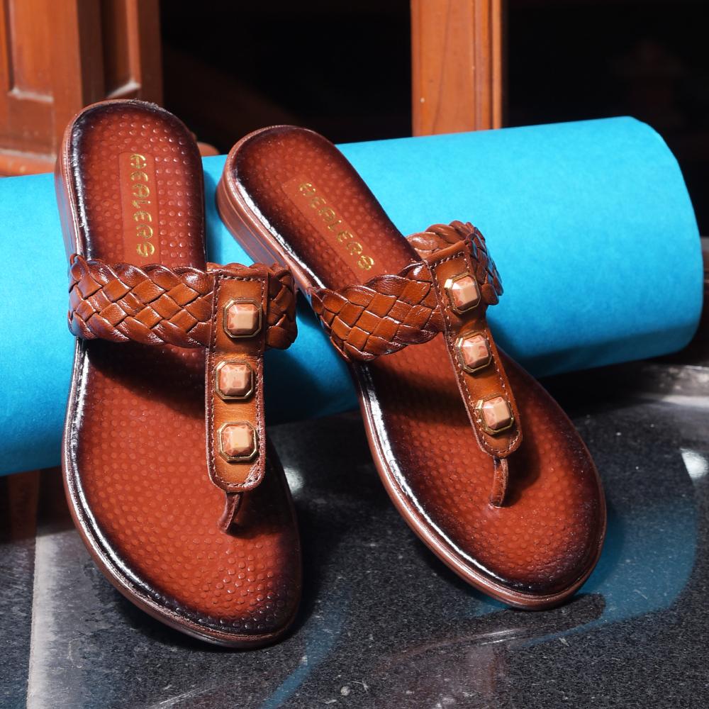 Healers Fashion Tan Ethnic Slipper For Women TLO-53 By Liberty - Image 4