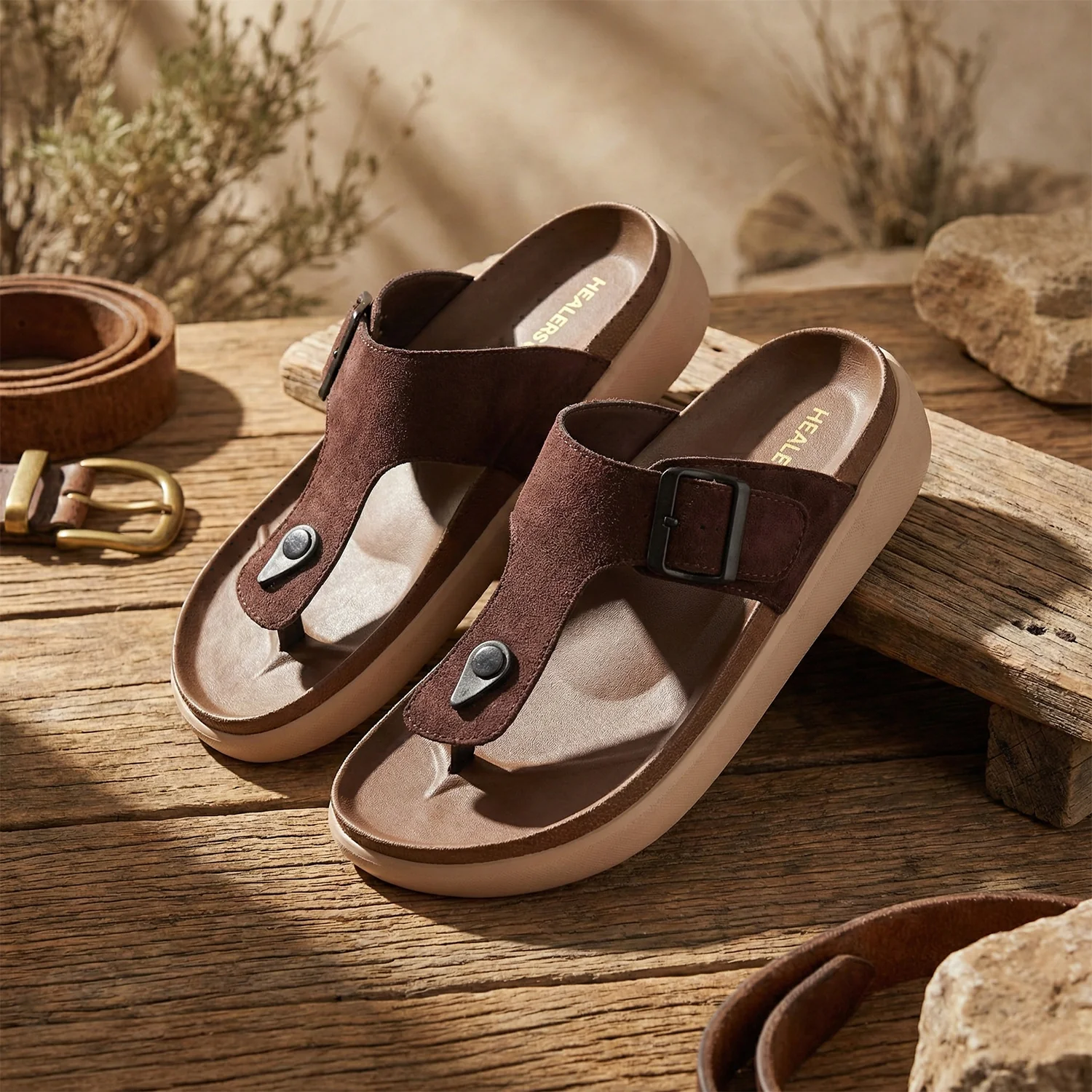 Healers Dark Brown Casual Flat Sandal for Men VAL-38E By Liberty - Image 2