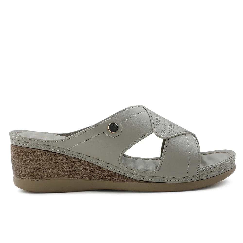 Healers Light Grey Wedge Heel Sandal For Women ZQ-FD-43 By Liberty - Image 2