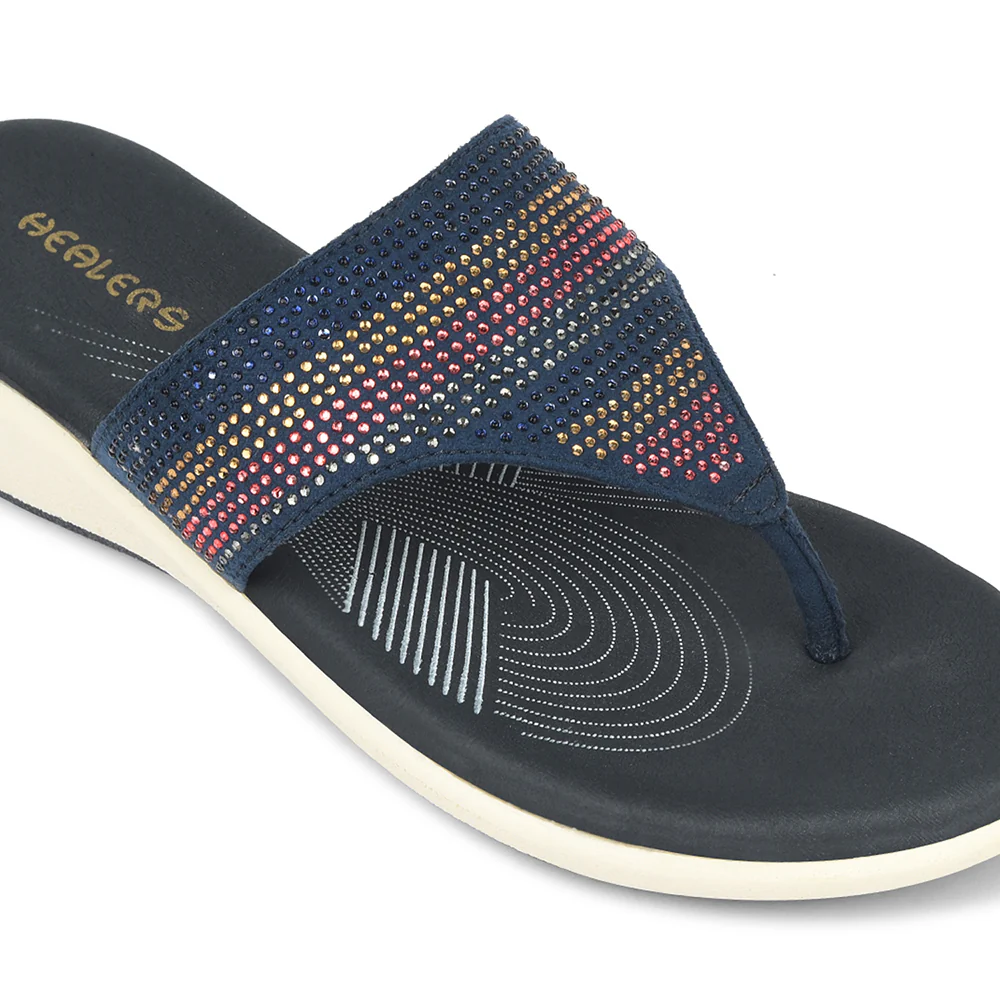 Healers Navy Blue Casual Heeled Sandal For Women JFL-69 By Liberty - Image 4