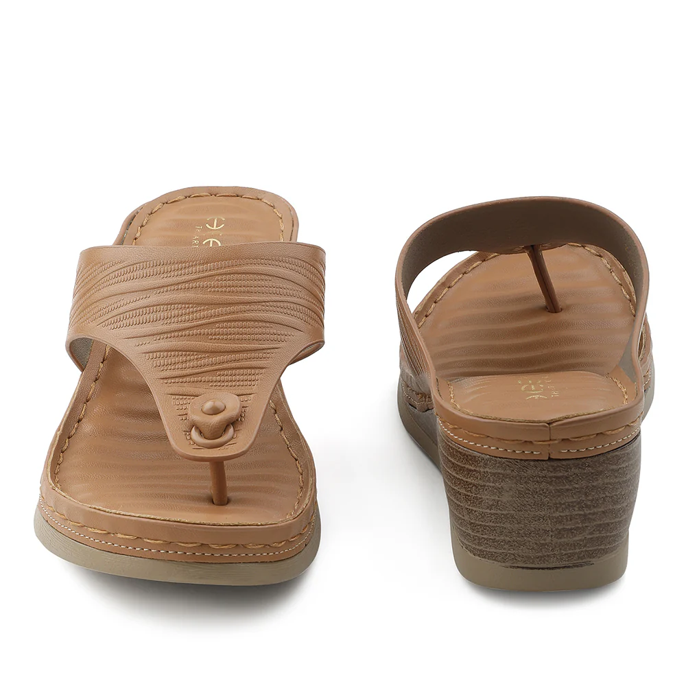 Healers Tan Wedge Heel Sandal For Women ZQ-FD-54 By Liberty - Image 6
