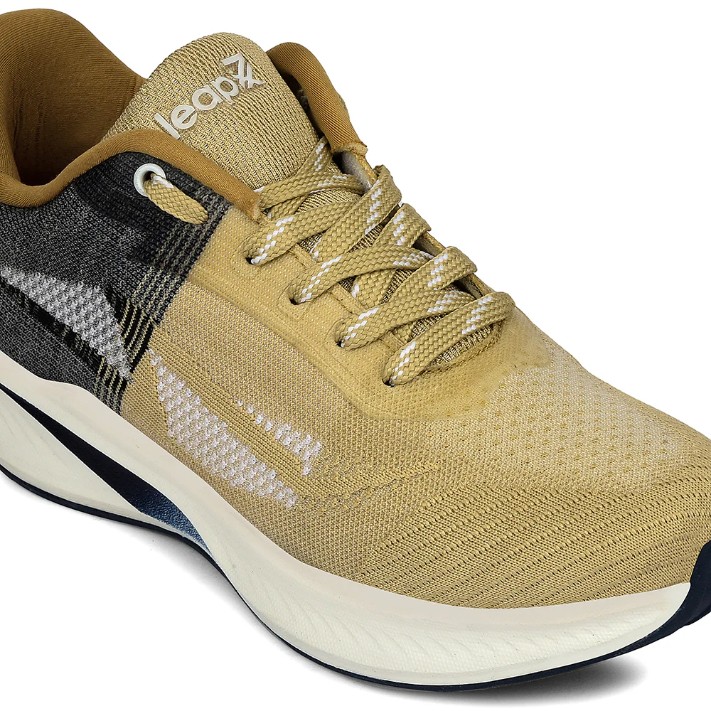 Leap7x Beige Sports Lacing Running Shoes For Men GHD-22 By Liberty - Image 4