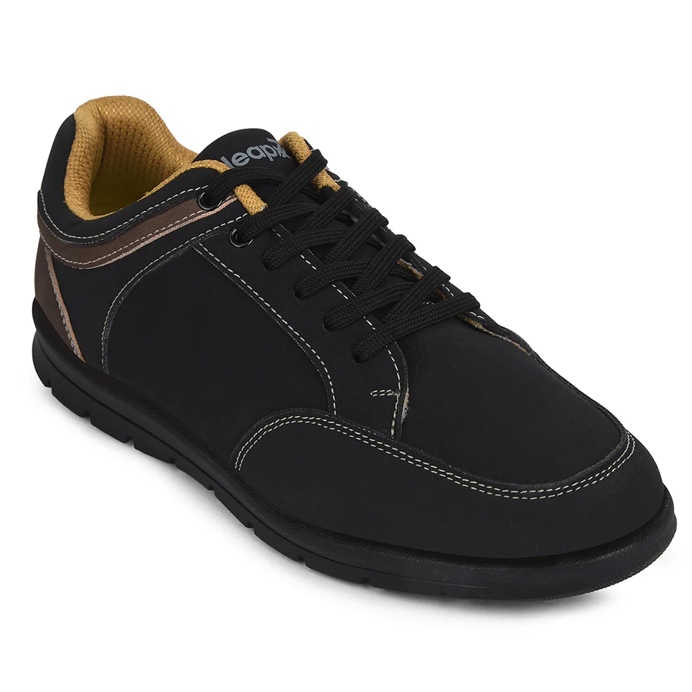Leap7x Black Casual Lacing Sneakers For Men FRINKS-1E By Liberty