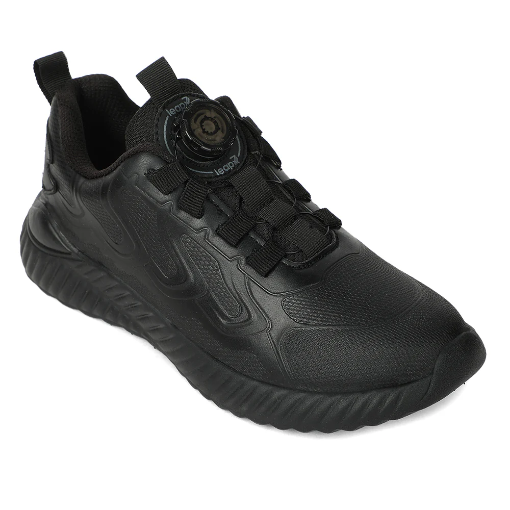 LEAP7X Black School Non Lacing Walking Shoes for Kids NITKID-20E by Liberty