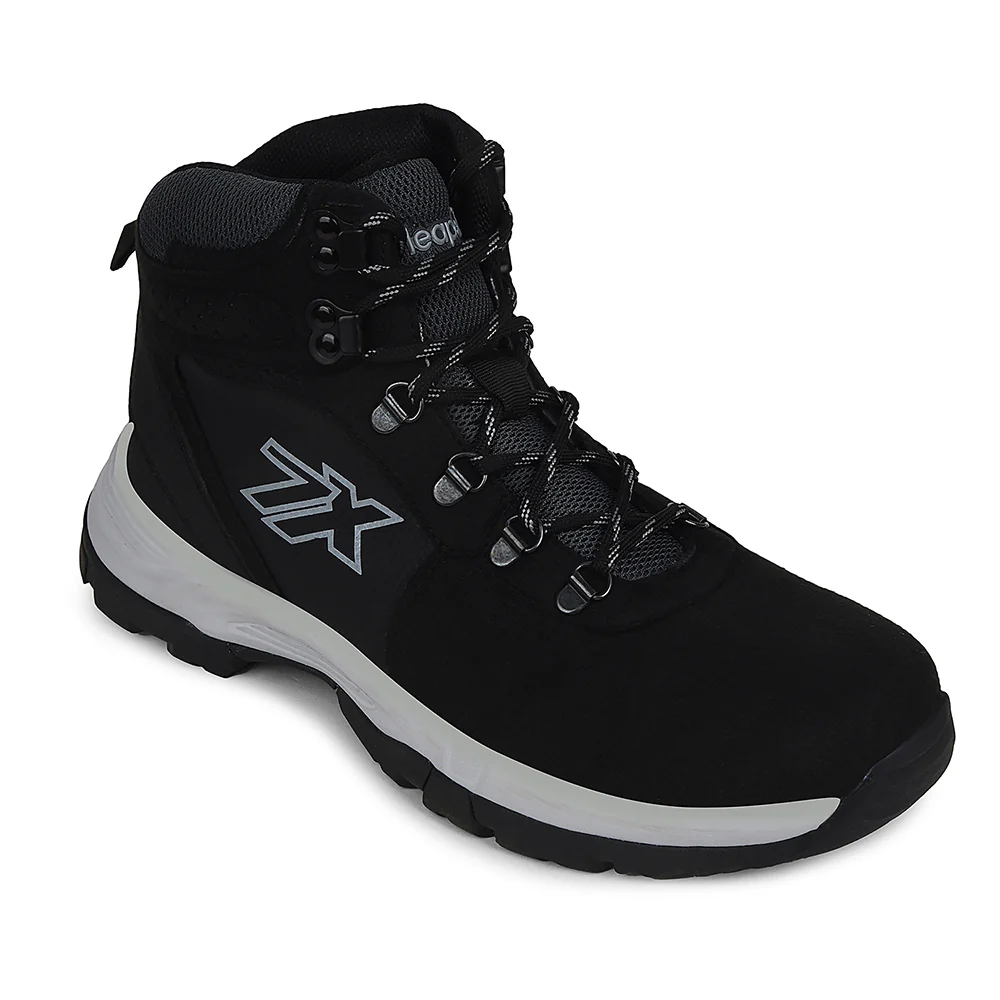 Leap7x Black Sports Lace-Up High Ankle Trekking Shoes For Men PLATINUM-E By Liberty