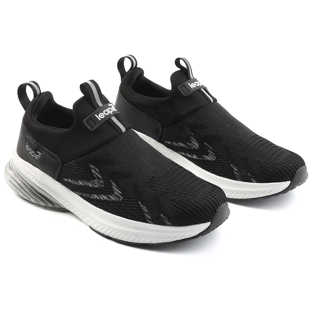 Leap7x Black Sports Non Lacing Walking Shoes For Men BRISK-24 By Liberty - Image 5