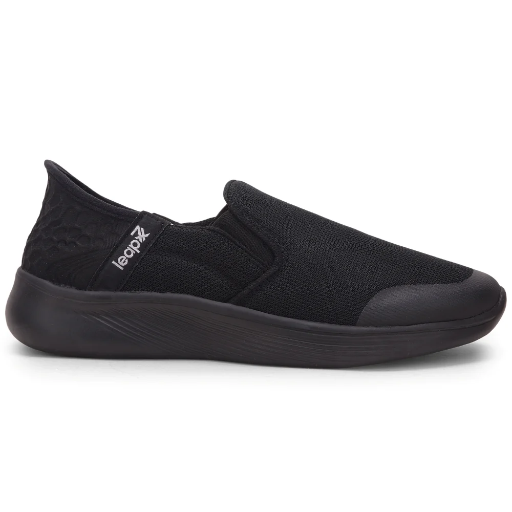 Leap7x Black Sports Non Lacing Walking Shoes For Men EZZAR-1 By Liberty - Image 2