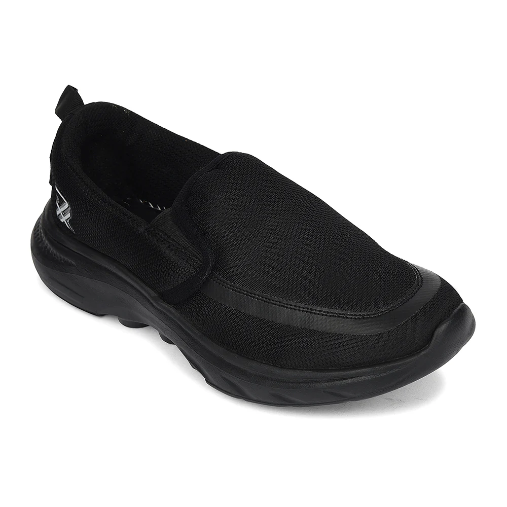 Leap7x Black Sports Non Lacing Walking Shoes For Men VENIS-1D By Liberty