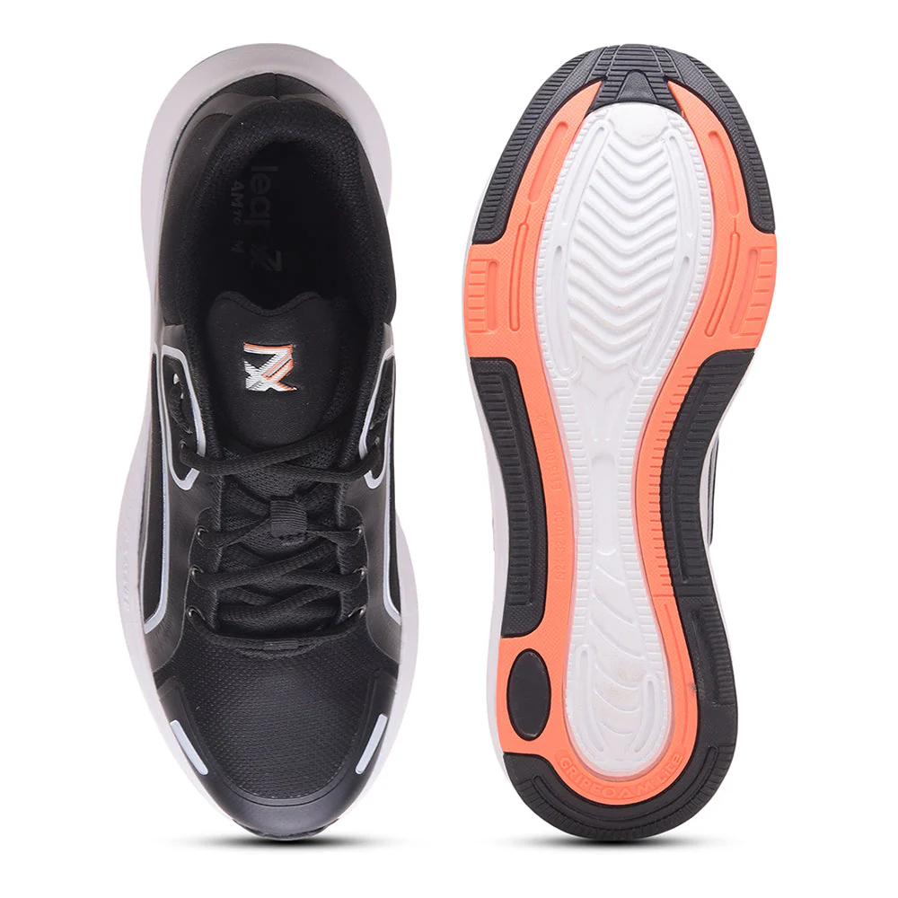 Leap7x Sports Black Lacing Running Shoes For Men GRIPPER-1E By Liberty - Image 4