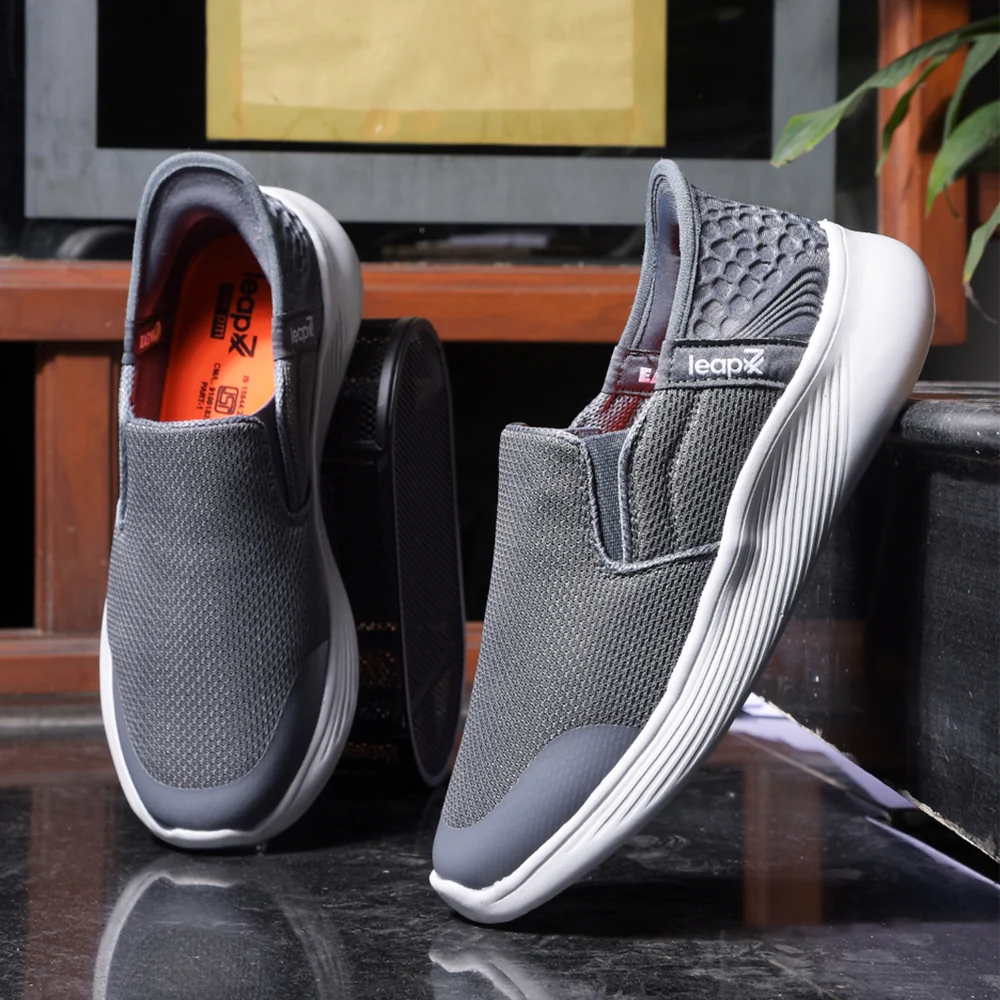 Leap7x Dark Grey Sports Non Lacing Walking Shoes For Men EZZAR-1 By Liberty - Image 4