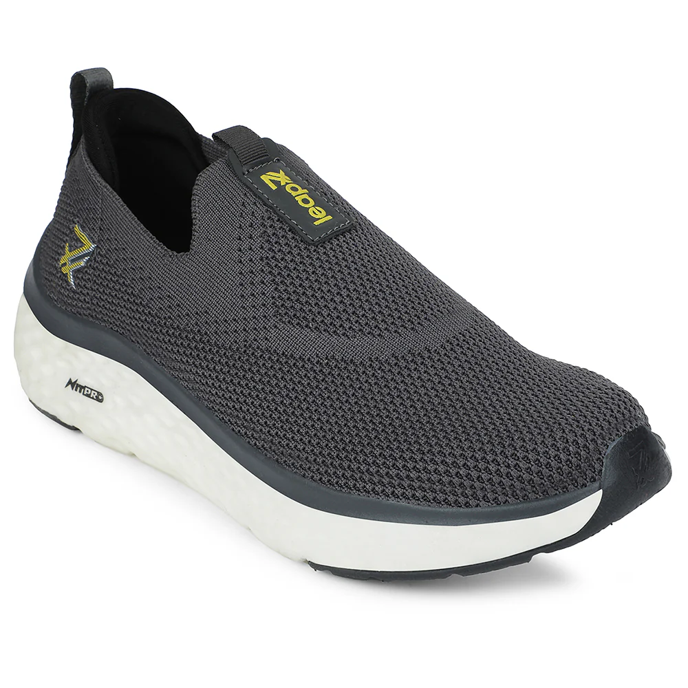 Leap7x Dark Grey Sports Non Lacing Walking Shoes For Men NITRUN-2 By Liberty