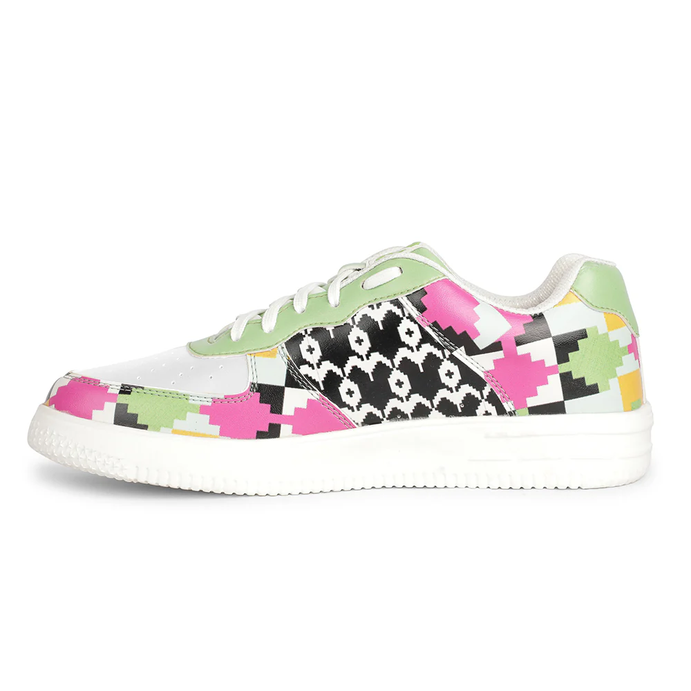 Leap7x Lacing White Himalayan Handloom Printed Casual Sneakers For Men MJH-M02 By Liberty - Image 3