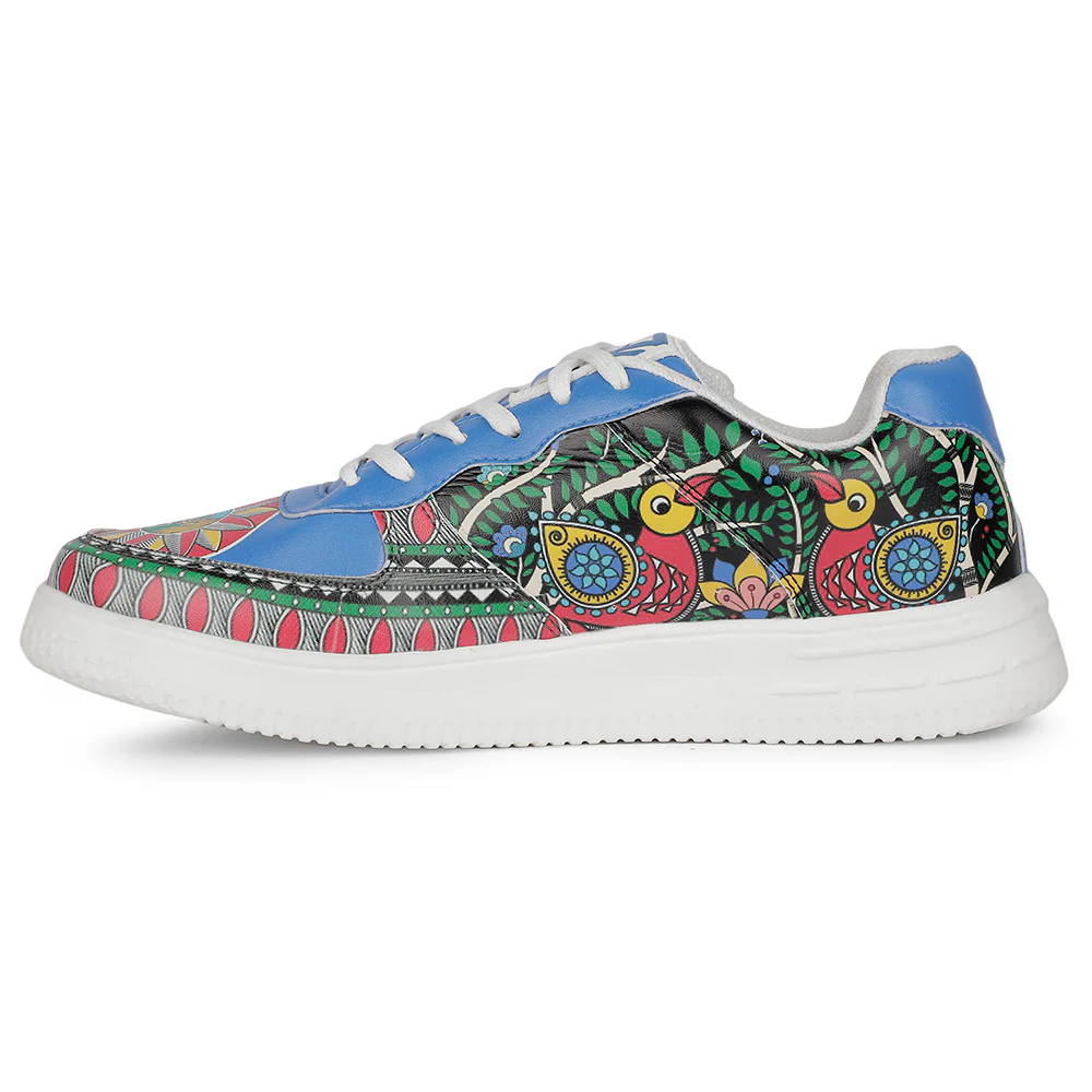 Leap7x Lacing White Madhubani Art Printed Casual Sneakers For Men MJH-M05 By Liberty - Image 3