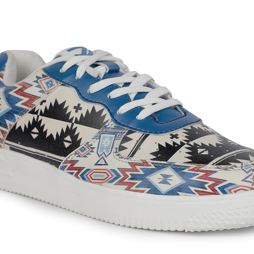 Leap7x Lacing White Himalayan Handloom Printed Casual Sneakers For Women MJH-L09 By Liberty - Image 6