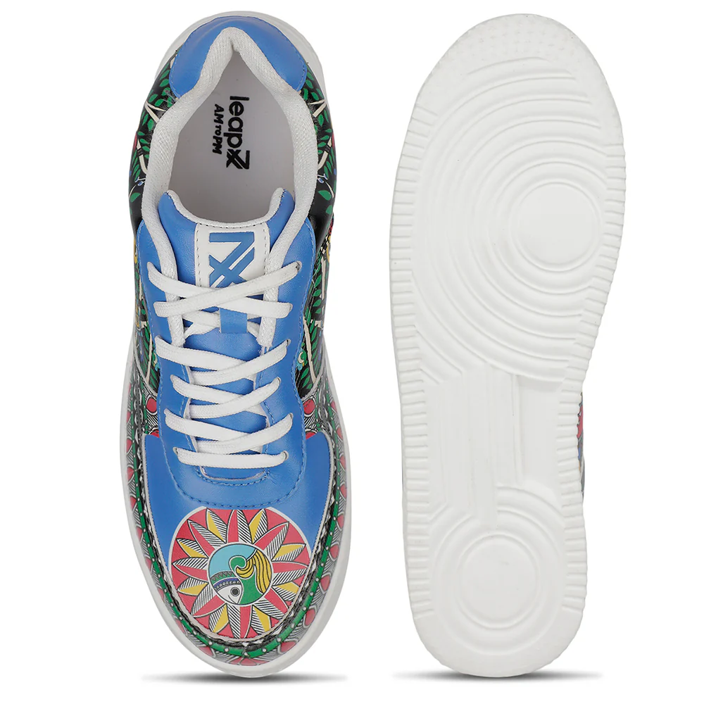 Leap7x Lacing White Madhubani Printed Casual Sneakers For Women MJH-L10 By Liberty - Image 5