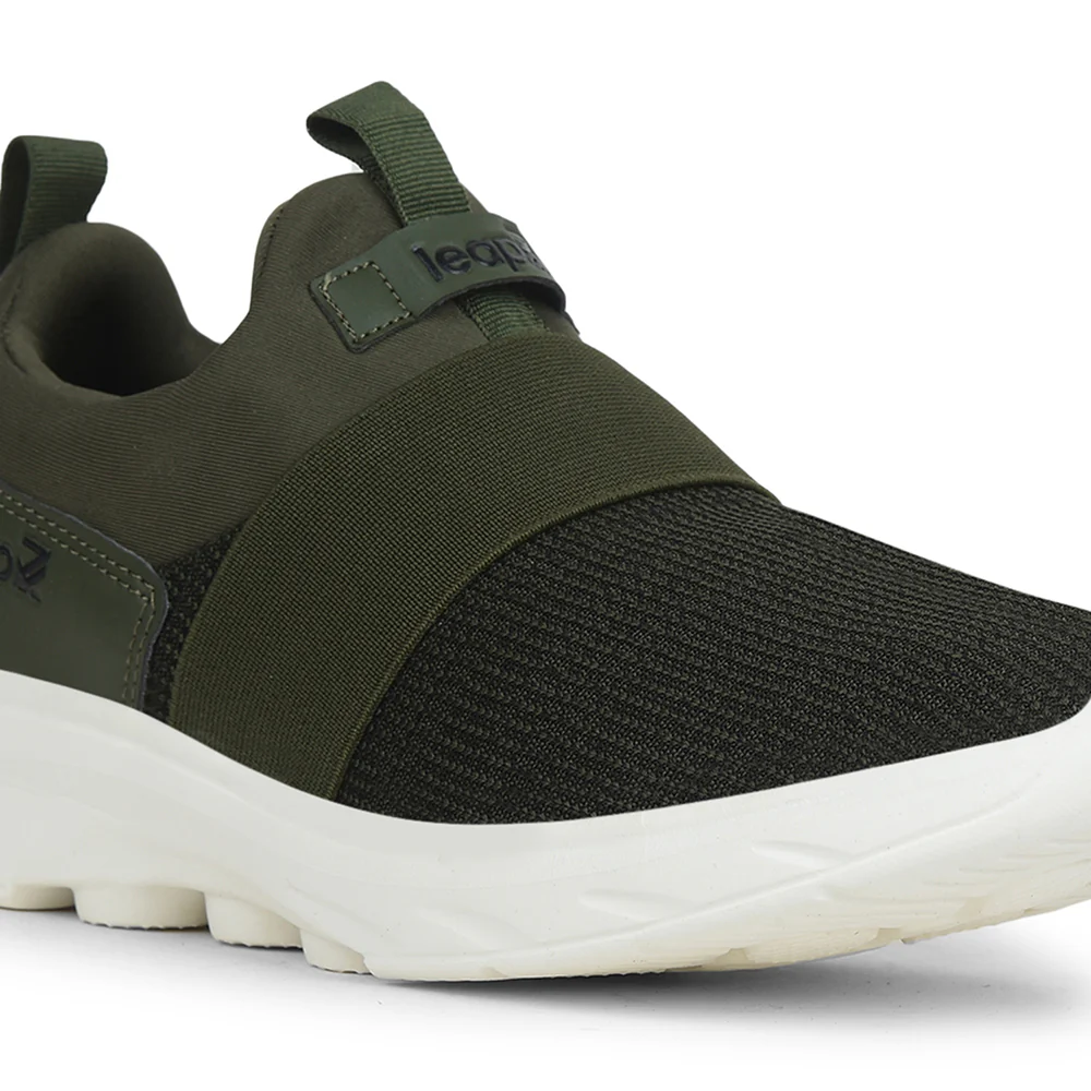 Leap7x Olive Green Non Lacing Sports Walking Shoes For Men SENTINO By Liberty - Image 5