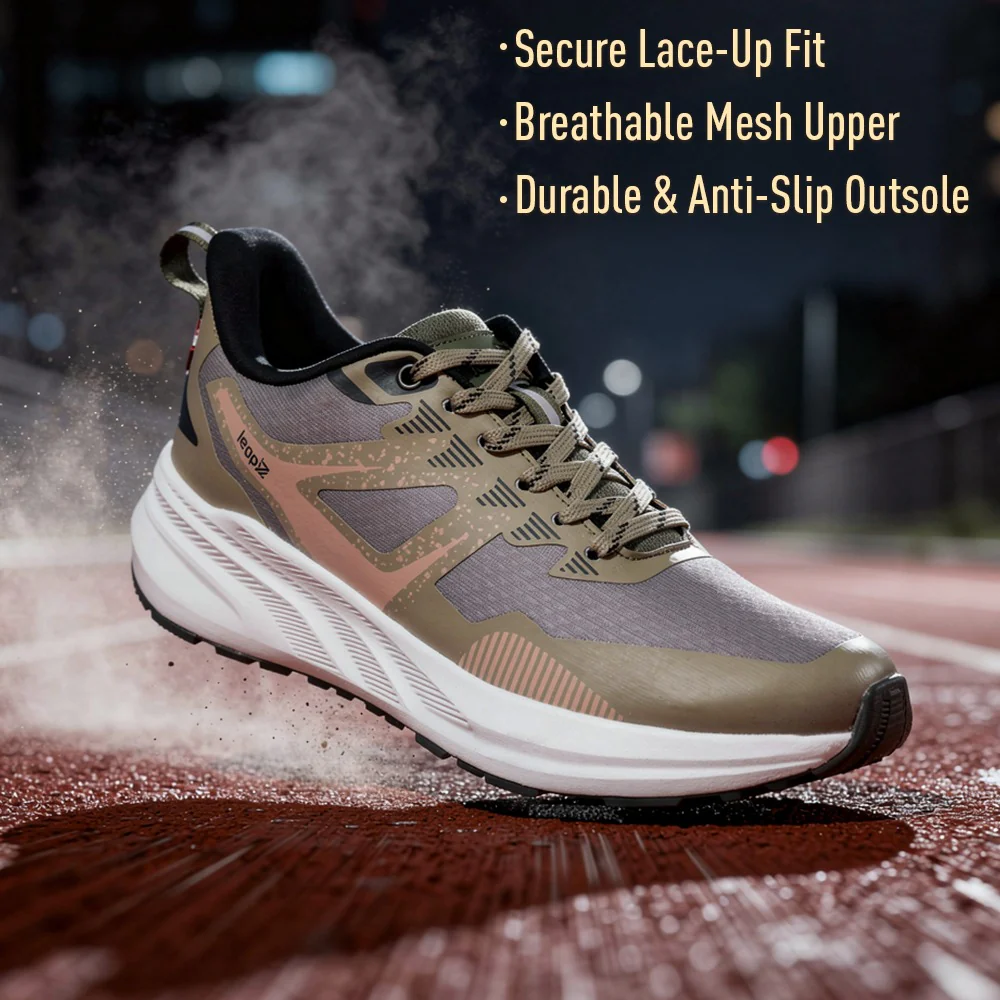 Leap7X ROYALESTPE Olive Green Sports Non Lacing Walking Shoes for Men by Liberty - Image 3