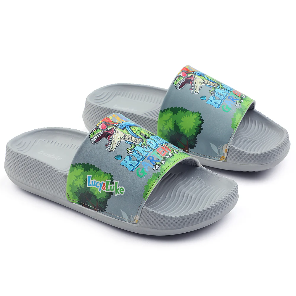 Lucy & Luke Casual Grey Printed Slides For Kids CONNER-2E By Liberty - Image 5