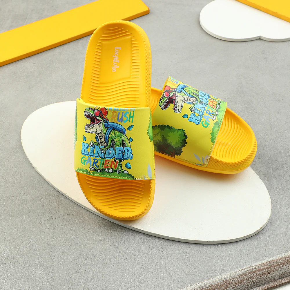 Lucy & Luke Casual Yellow Printed Slides For Kids CONNER-2E By Liberty - Image 4