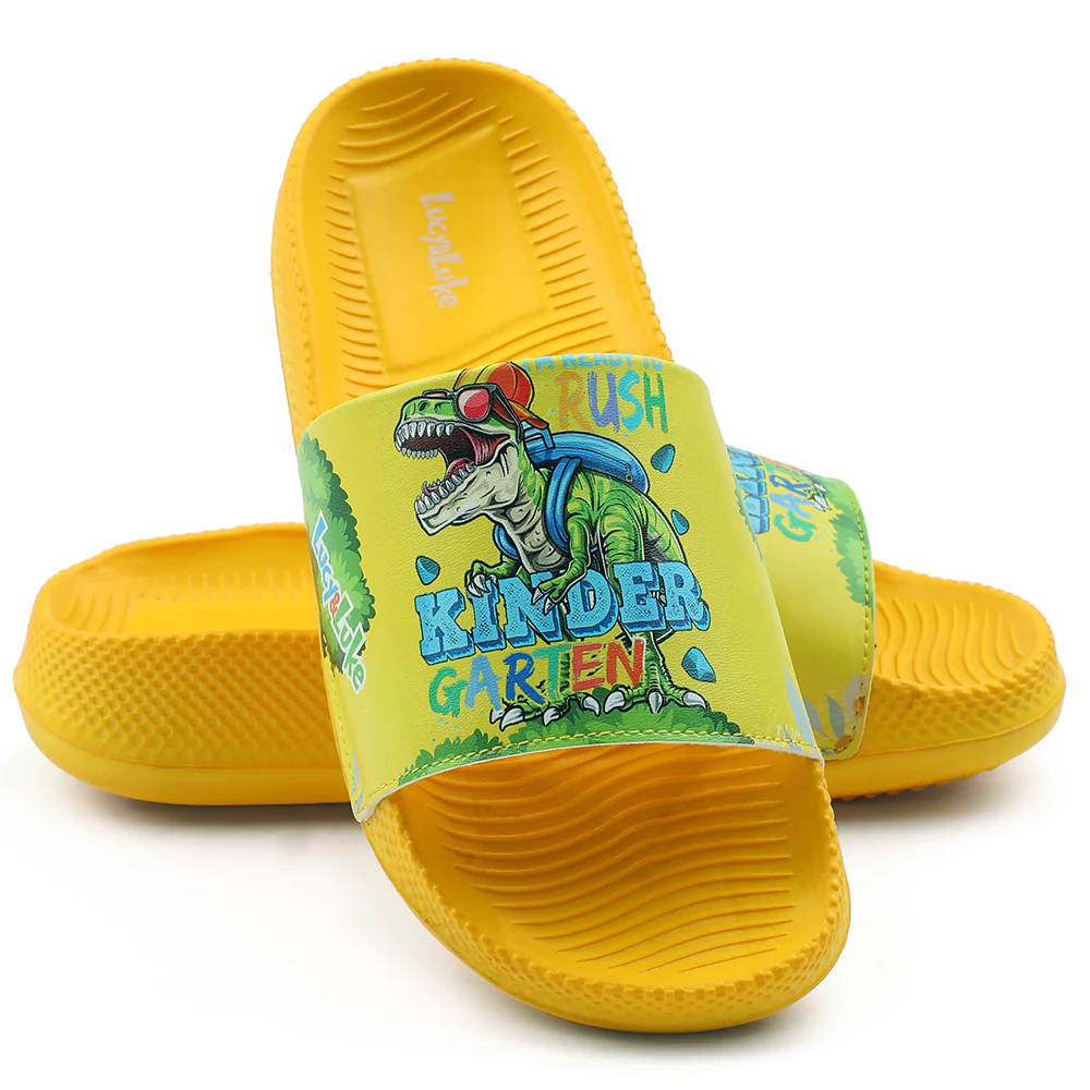 Lucy & Luke Casual Yellow Printed Slides For Kids CONNER-2E By Liberty - Image 9