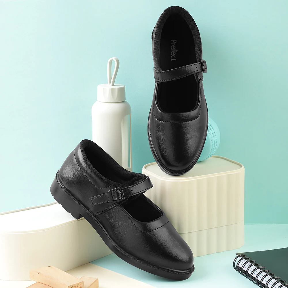 Prefect Black Ballerina Dress Shoes For Kids SKOOLGRLPU By Liberty - Image 4