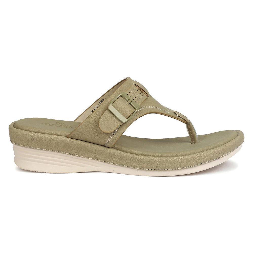 Senorita Beige Casual Wedge Heel Sandal for Women SGL-11 by Liberty - Image 2