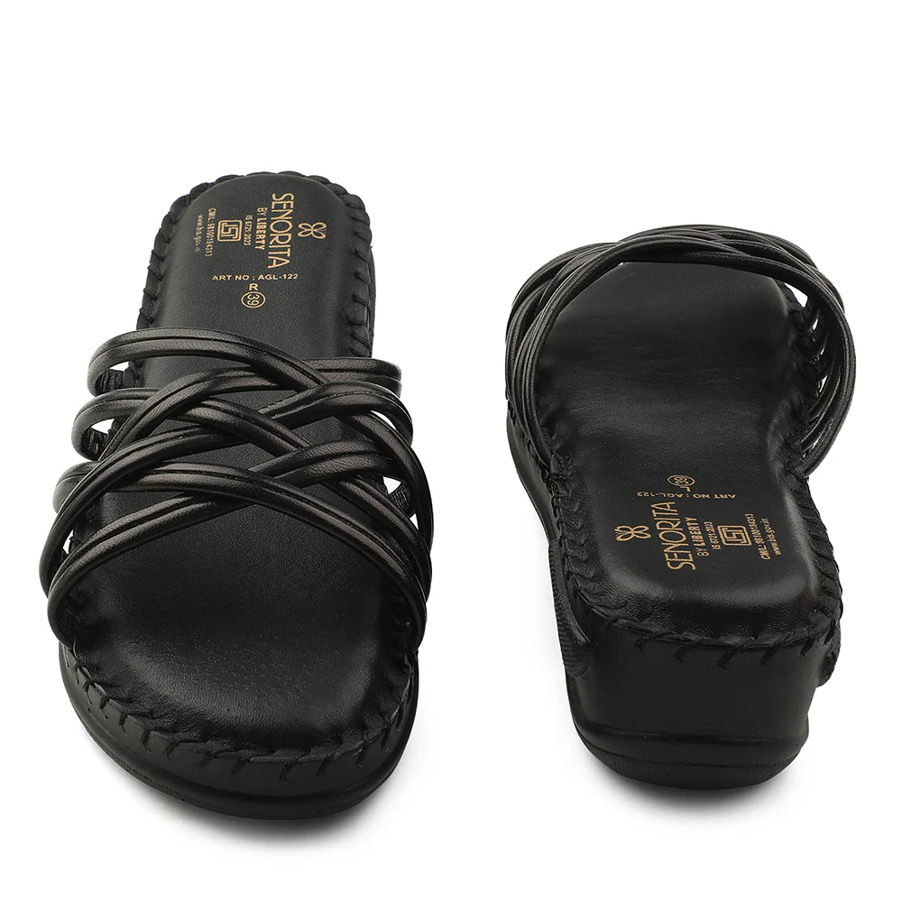 Senorita Black Casual Wedge Heel Sandal For Women AGL-122P By Liberty - Image 6