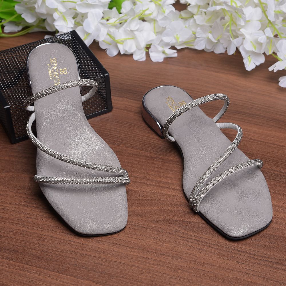 Senorita Gun Metal Flat Sandal For Women AMG-32 By Liberty - Image 4