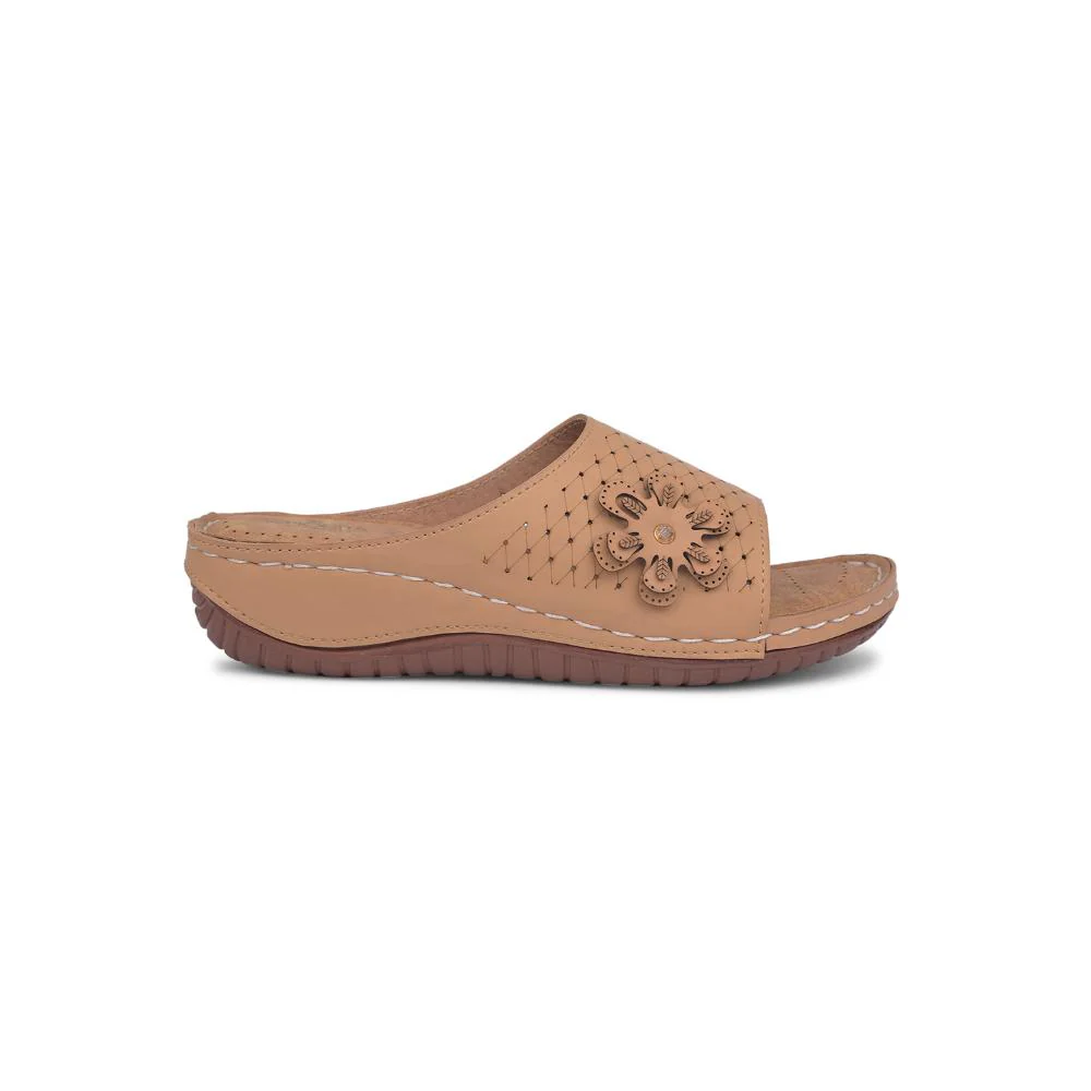 Senorita Casual Beige Slippers For Women MK-234 By Liberty - Image 2